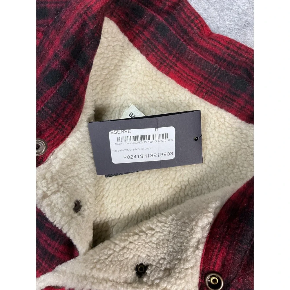 Saint Laurent Red Plaid Sherpa Lined Jacket Mens Size Medium